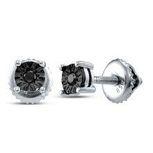  Sterling Silver Womens Round Black Color Enhanced Diamond Solitaire Stud Earrings 1/20 Cttw