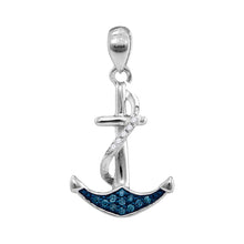  Sterling Silver Womens Round Blue Color Enhanced Diamond Nautical Anchor Pendant 1/20 Cttw