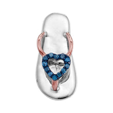  Sterling Silver Womens Round Blue Color Enhanced Diamond Nautical Sandal Pendant 1/20 Cttw