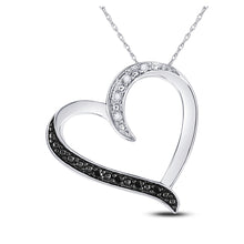  Sterling Silver Womens Round Black Color Enhanced Diamond Simple Heart Pendant 1/20 Cttw