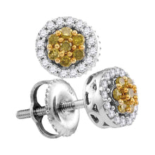  10k White Gold Womens Round Yellow Color Enhanced Diamond Cluster Earrings 1/4 Cttw