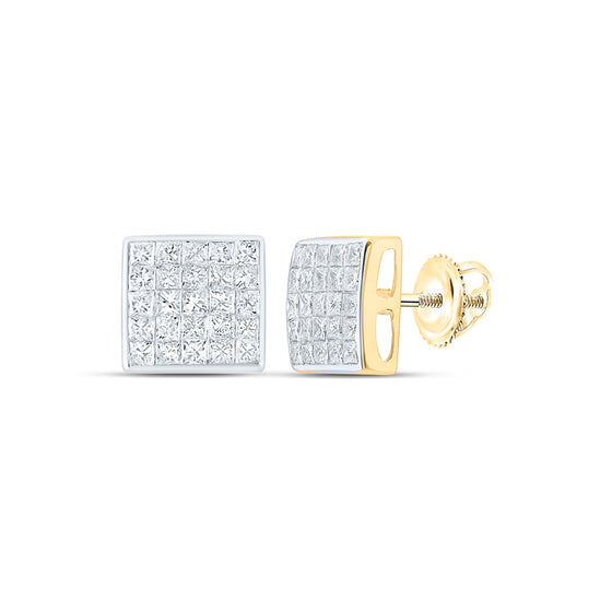 14k Yellow Gold Womens Princess Diamond Square Earrings 1 Cttw