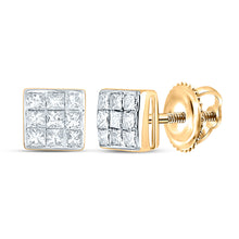  14k Yellow Gold Womens Princess Diamond Square Earrings 1/4 Cttw