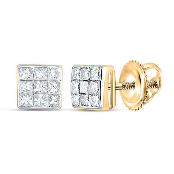 14k Yellow Gold Womens Princess Diamond Square Earrings 1/4 Cttw