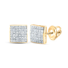  14k Yellow Gold Womens Princess Diamond Square Earrings 1-1/2 Cttw