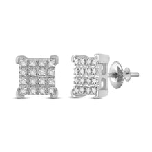  10k White Gold Round Diamond Square Earrings 1/10 Cttw