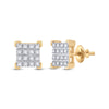 10k Yellow Gold Womens Round Diamond Square Earrings 1/10 Cttw