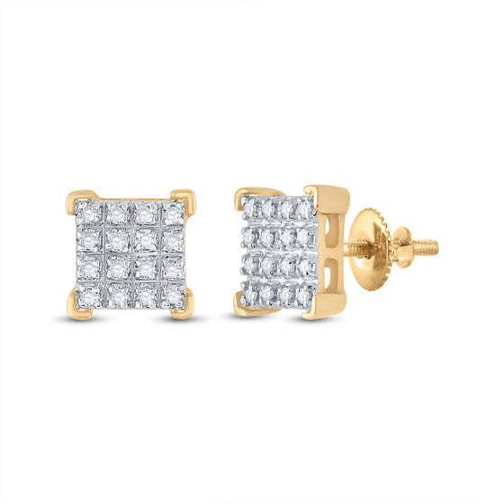 10k Yellow Gold Womens Round Diamond Square Earrings 1/10 Cttw