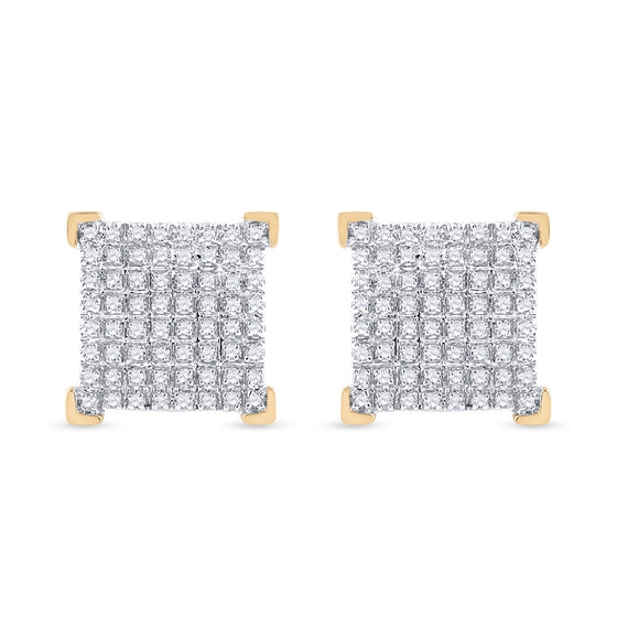 10k Yellow Gold Round Diamond Square Earrings 1/3 Cttw