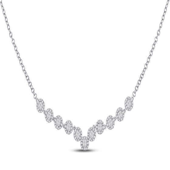 14k White Gold Womens Princess Diamond Fashion Cocktail Necklace 1-7/8 Cttw