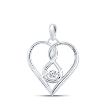  10k White Gold Womens Round Moving Diamond Heart Pendant 1/20 Cttw