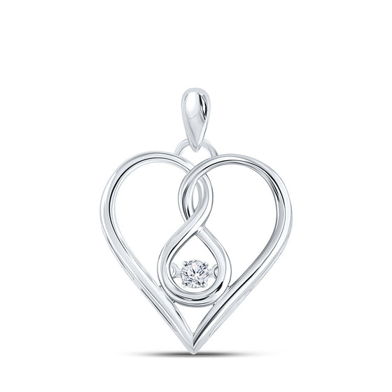 10k White Gold Womens Round Moving Diamond Heart Pendant 1/20 Cttw