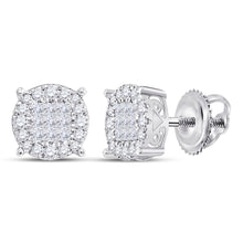  14k White Gold Womens Princess Diamond Fashion Cluster Earrings 1/4 Cttw