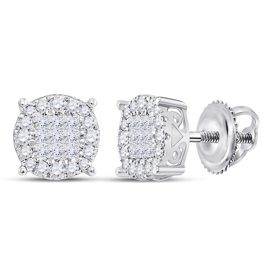 14k White Gold Womens Princess Diamond Fashion Cluster Earrings 1/4 Cttw
