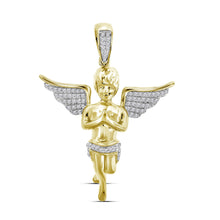  10k Yellow Gold Mens Round Diamond Angel Charm Pendant 1/4 Cttw