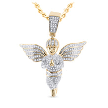 10k Yellow Gold Mens Round Diamond Angel Charm Pendant 3/4 Cttw