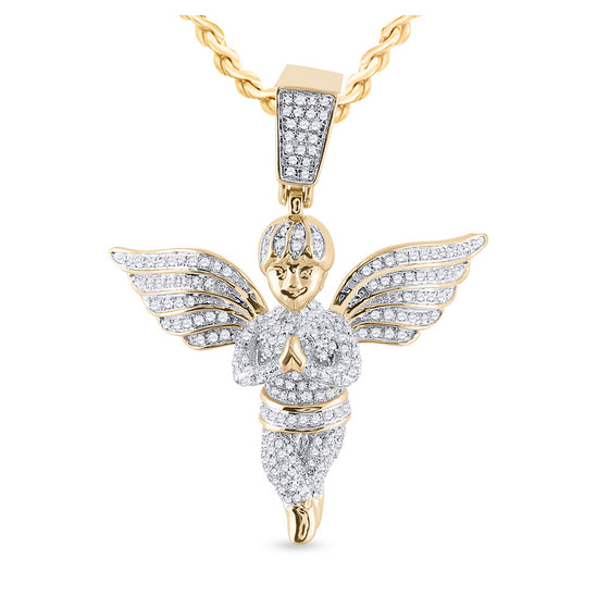 10k Yellow Gold Mens Round Diamond Angel Charm Pendant 3/4 Cttw
