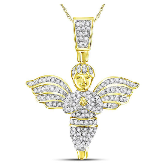 10k Yellow Gold Mens Round Angel Diamond Charm Pendant 3/8 Cttw