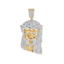  10k Yellow Gold Mens Round Diamond Jesus Face Charm Pendant 7/8 Cttw