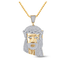  10k Yellow Gold Mens Round Diamond Jesus Face Charm Pendant 1-1/3 Cttw