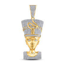  10k Yellow Gold Mens Round Diamond Nefertiti Pharaoh Charm Pendant 1-1/3 Cttw