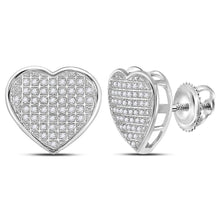  Sterling Silver Womens Round Diamond Heart Earrings 1/3 Cttw