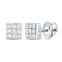  14k White Gold Womens Princess Diamond Square Earrings 1/4 Cttw
