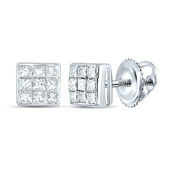 14k White Gold Womens Princess Diamond Square Earrings 1/4 Cttw