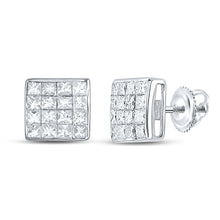  14k White Gold Womens Princess Diamond Square Earrings 3/8 Cttw