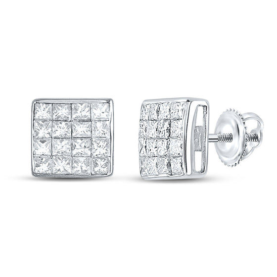14k White Gold Womens Princess Diamond Square Earrings 3/8 Cttw