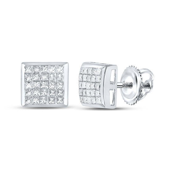 14k White Gold Womens Princess Diamond Square Earrings 5/8 Cttw