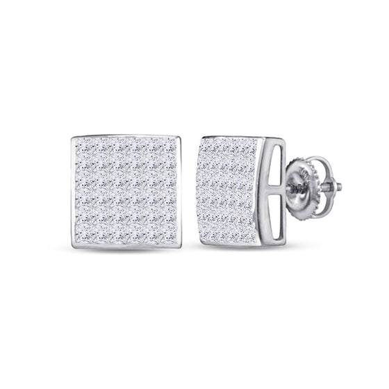 14k White Gold Womens Princess Diamond Square Earrings 1 Cttw