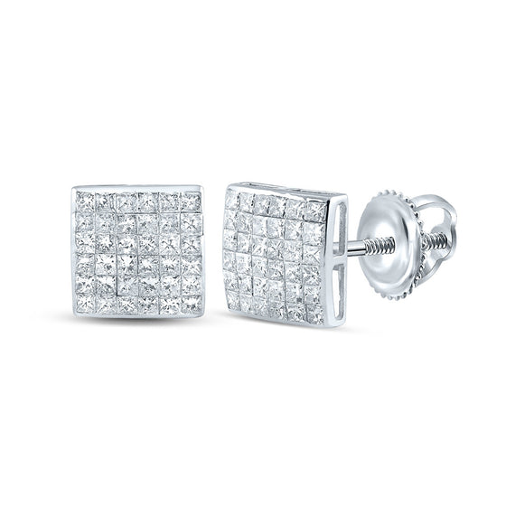 14k White Gold Womens Princess Diamond Square Earrings 1-1/2 Cttw