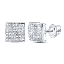  14k White Gold Womens Princess Diamond Square Cluster Earrings 2 Cttw