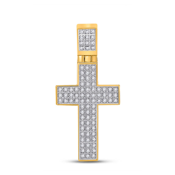 10k Yellow Gold Mens Round Diamond Cross Charm Pendant 1/4 Cttw