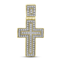  10k Yellow Gold Mens Round Diamond Layered Cross Charm Pendant 1/4 Cttw
