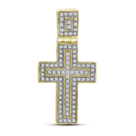 10k Yellow Gold Mens Round Diamond Layered Cross Charm Pendant 1/4 Cttw
