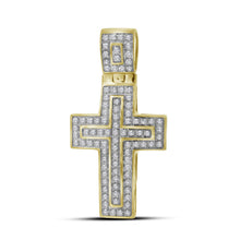  10k Yellow Gold Mens Round Diamond Cross Charm Pendant 1/4 Cttw