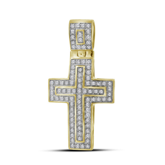 10k Yellow Gold Mens Round Diamond Cross Charm Pendant 1/4 Cttw