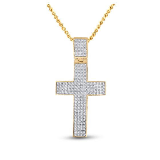 10k Yellow Gold Mens Round Diamond Cross Charm Pendant 1/2 Cttw