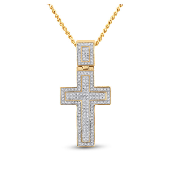 10k Yellow Gold Mens Round Diamond Cross Charm Pendant 1/2 Cttw