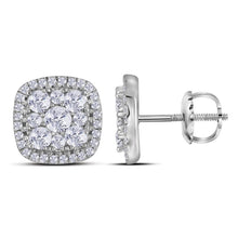  10k White Gold Womens Round Diamond Square Cluster Earrings 1 Cttw