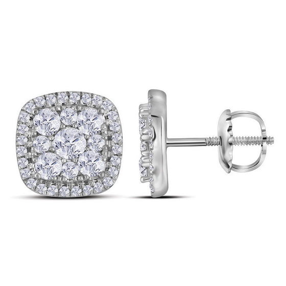 10k White Gold Womens Round Diamond Square Cluster Earrings 1 Cttw