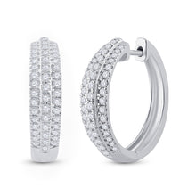 10k White Gold Womens Round Diamond Hoop Earrings 1 Cttw