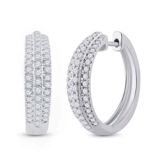 10k White Gold Womens Round Diamond Hoop Earrings 1 Cttw
