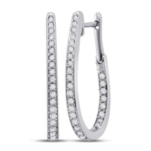  10k White Gold Womens Round Diamond Inside-Outside Oblong Hoop Earrings 1/2 Cttw
