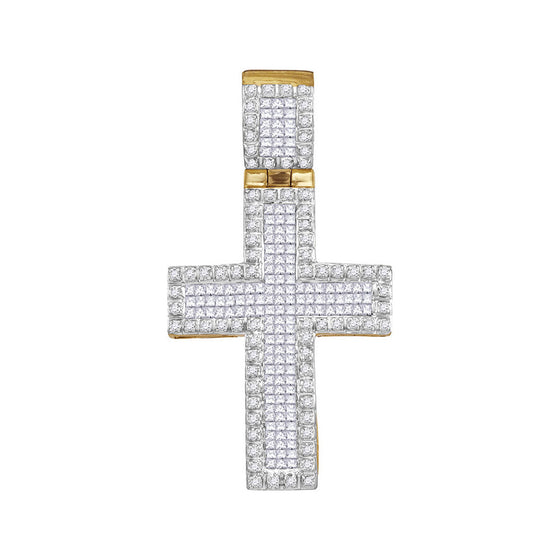 10k Yellow Gold Mens Round Diamond Cross Charm Pendant 1 Cttw