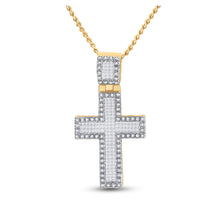  10k Yellow Gold Mens Princess Diamond Cross Charm Pendant 1 Cttw