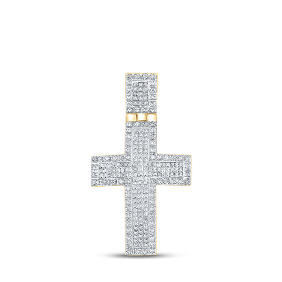 10k Yellow Gold Mens Round Diamond Cross Charm Pendant 1 Cttw
