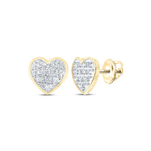  10k Yellow Gold Womens Round Diamond Heart Earrings 1/20 Cttw